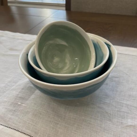 Anthropologie Pepper + Vetiver Erin Wolf Oceania Nesting Bowls Ceramic Kitchen - Picture 3 of 8